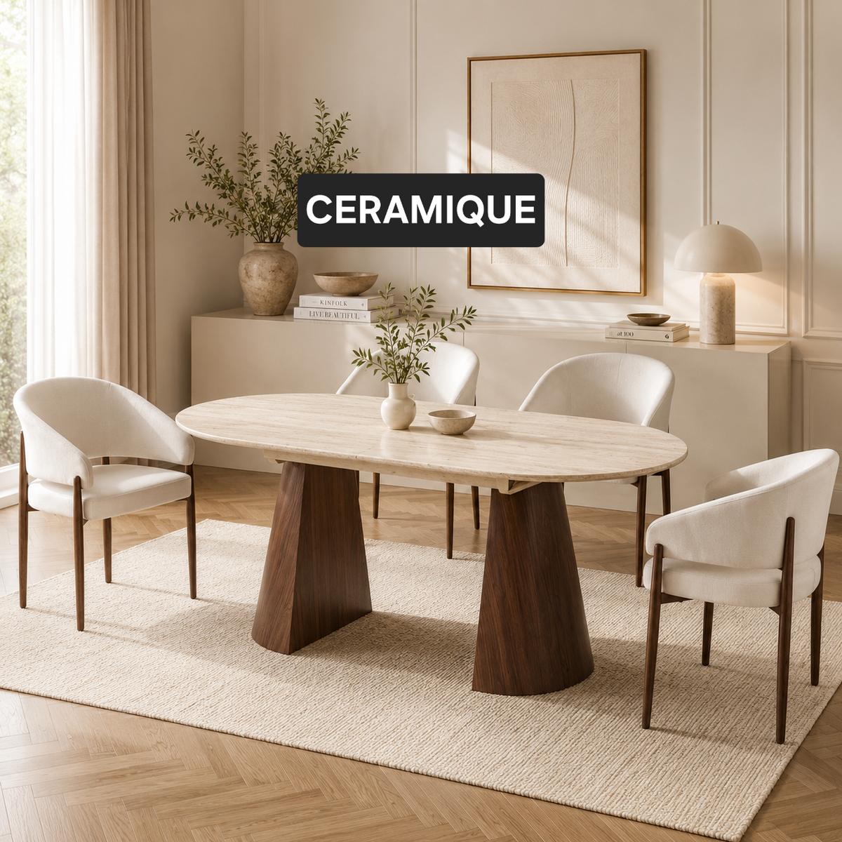 Table à manger ANASTASIA extensible 180/220CM céramique noyer