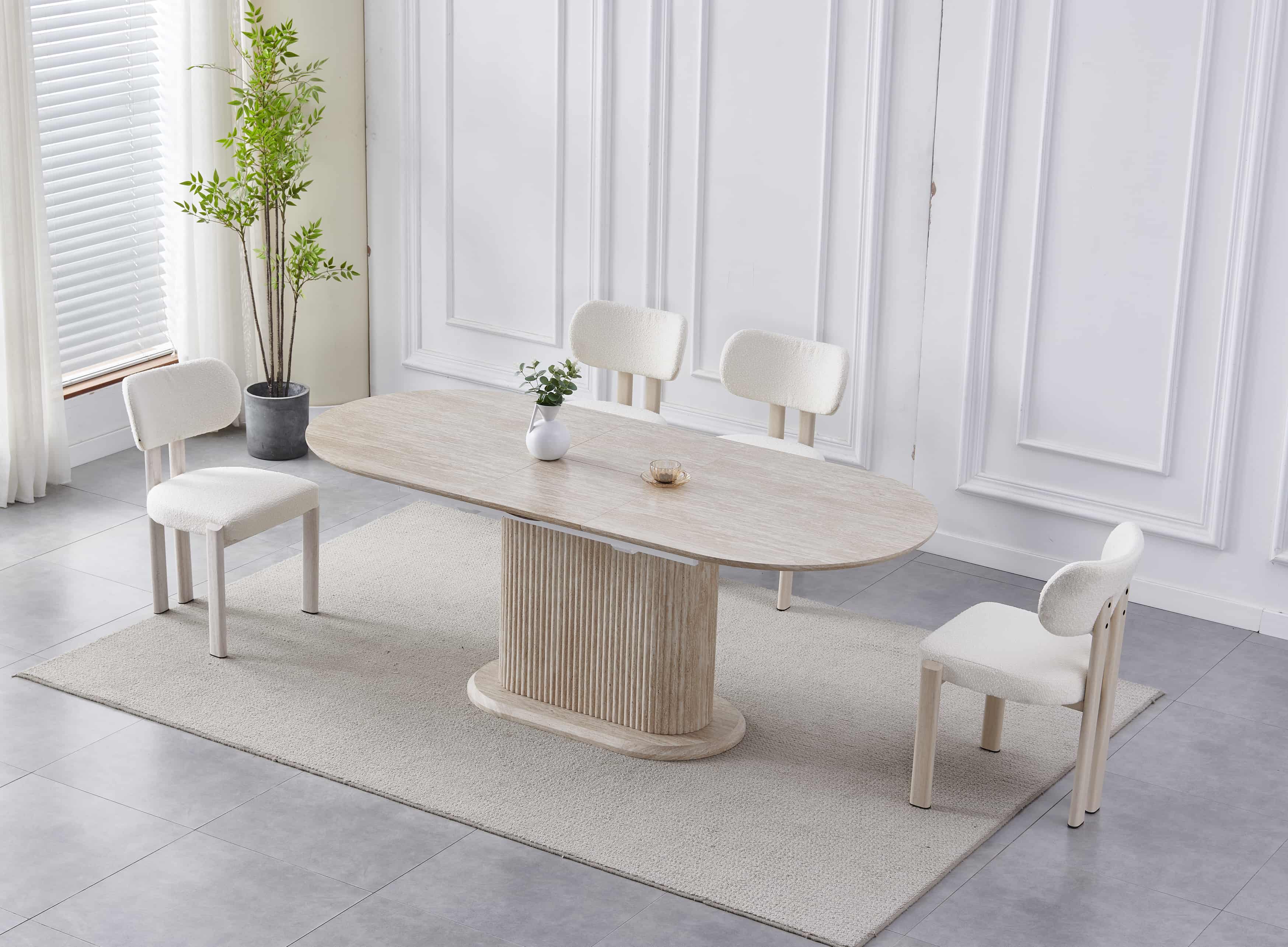 Table à manger VANESSA extensible plateau céramique effet travertin