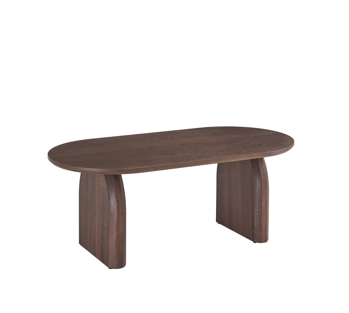 Table basse FLUIDE, plateau et pieds effet noyer 120cm