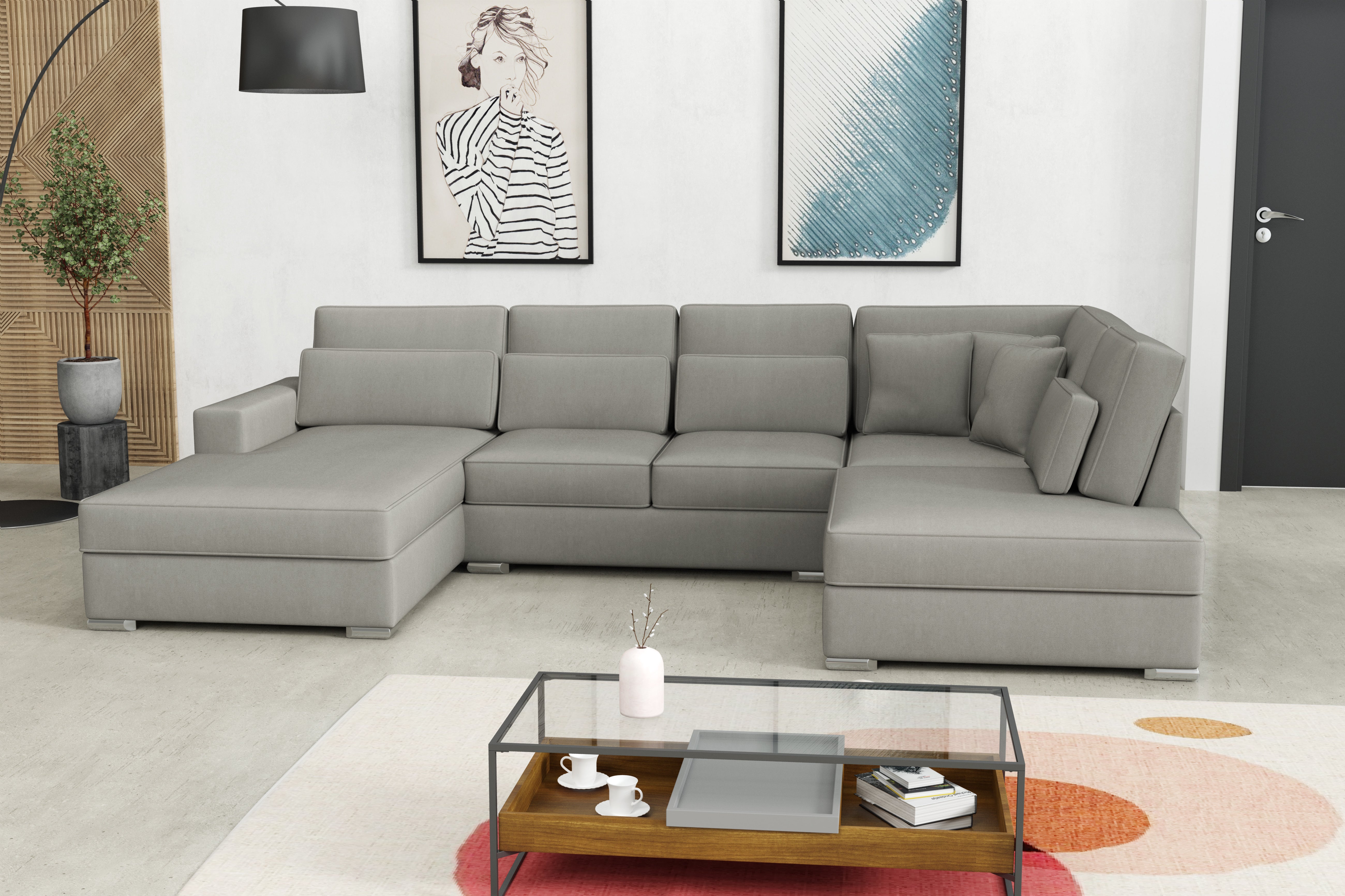 CANAPE BRISTOL EN U VELOURS BEIGE 400x230x94cm