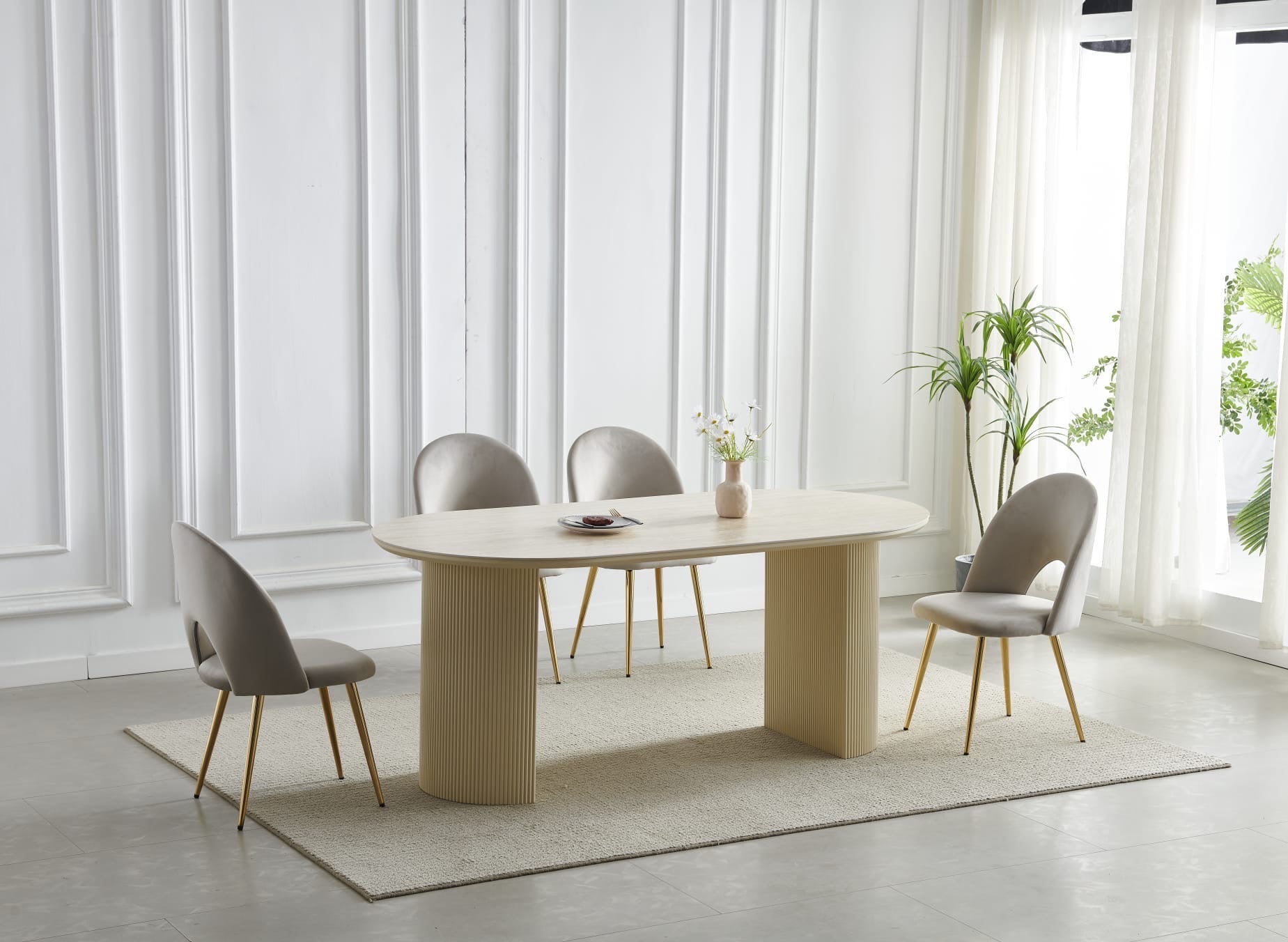 Table à manger CALYPSO effet travertin en céramique