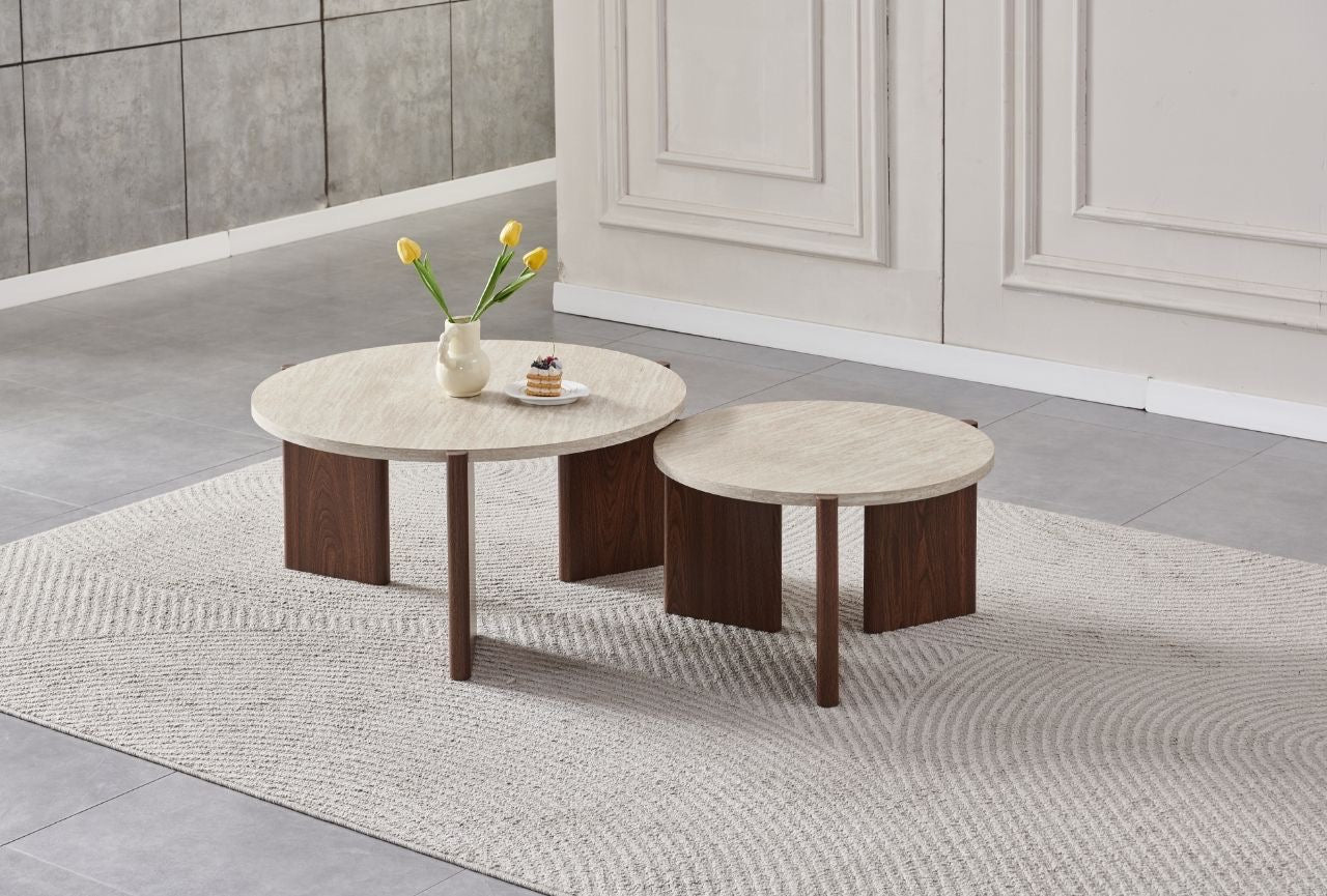 Table basse ZORA DUO effet travertin noyer
