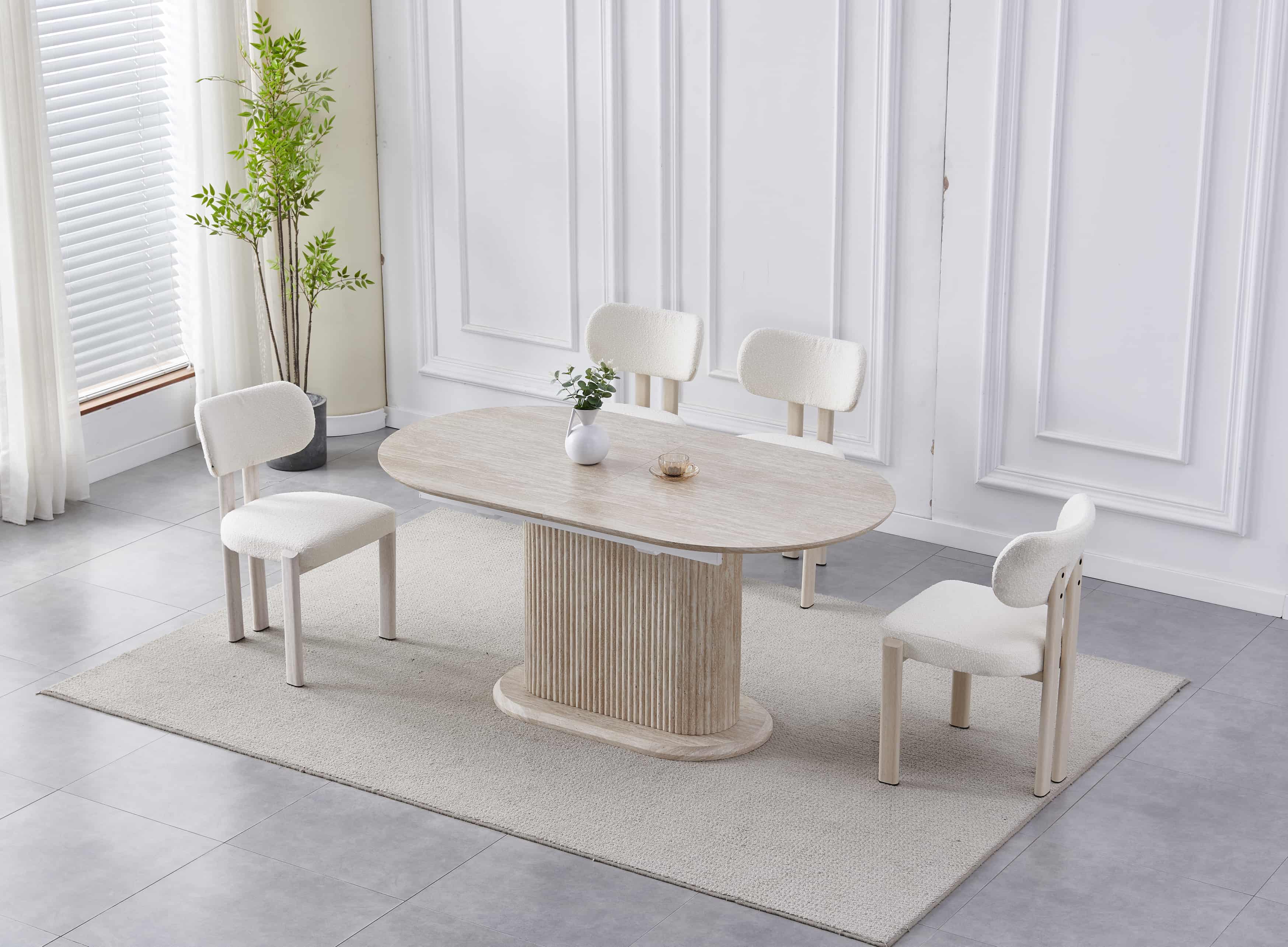 Table à manger VANESSA extensible plateau céramique effet travertin