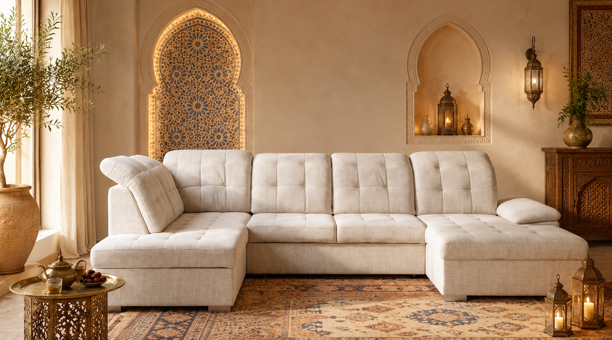 Canapé panoramique NALLIA beige 202x322x57cm