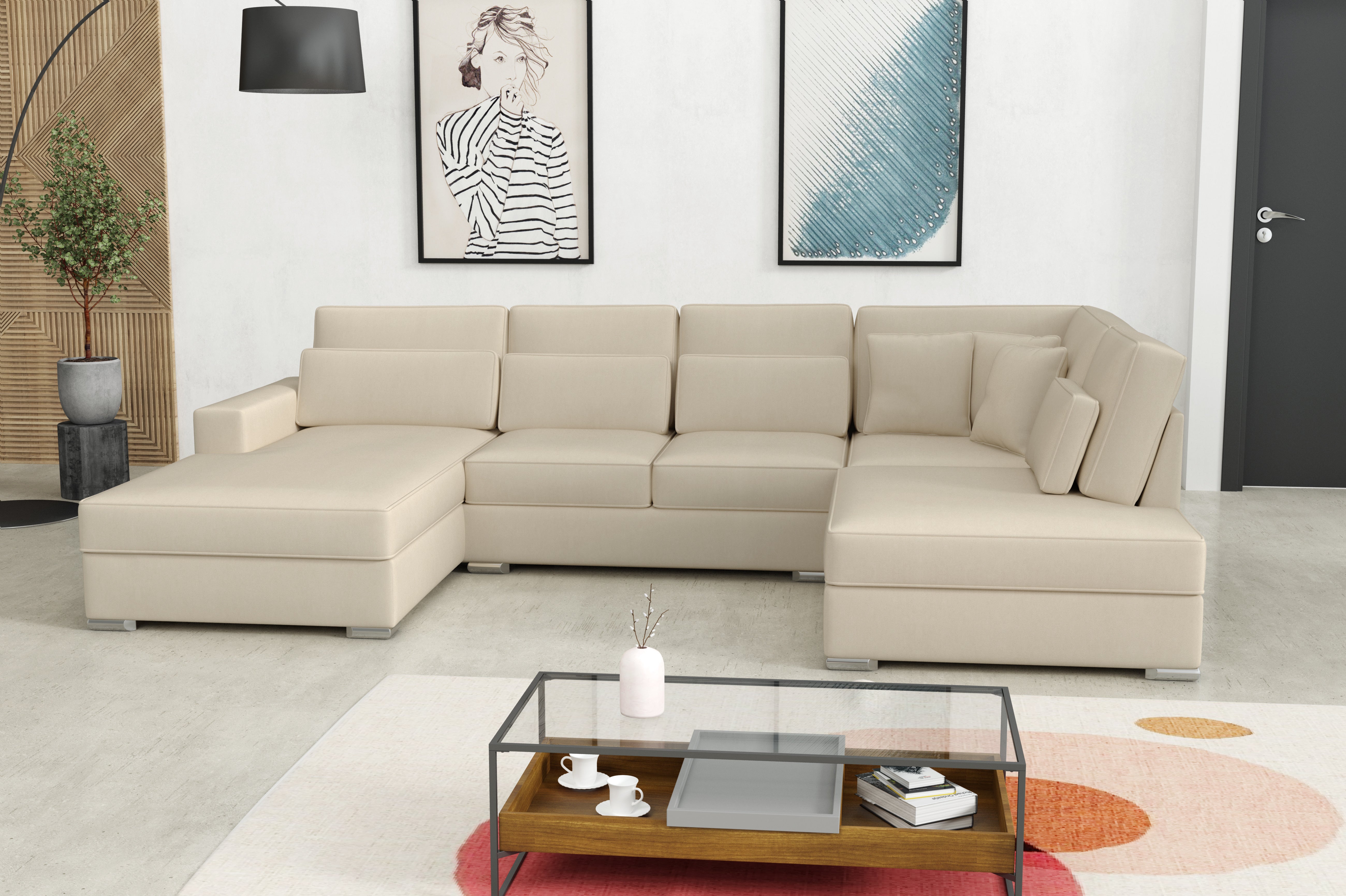 CANAPE BRISTOL EN U VELOURS BEIGE 400x230x94cm