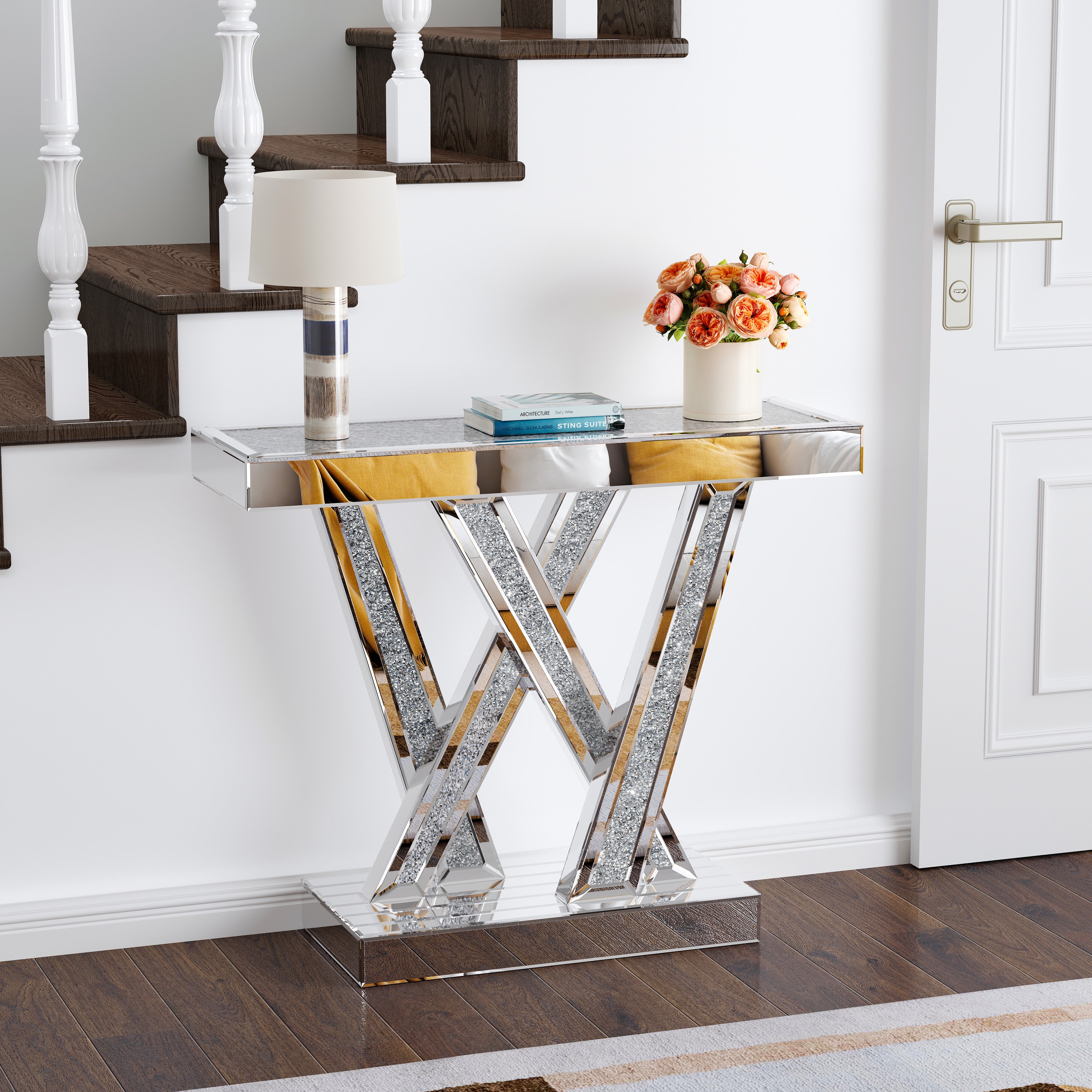 CONSOLE ÉCLAT PLATEAU MIROIR STRASS