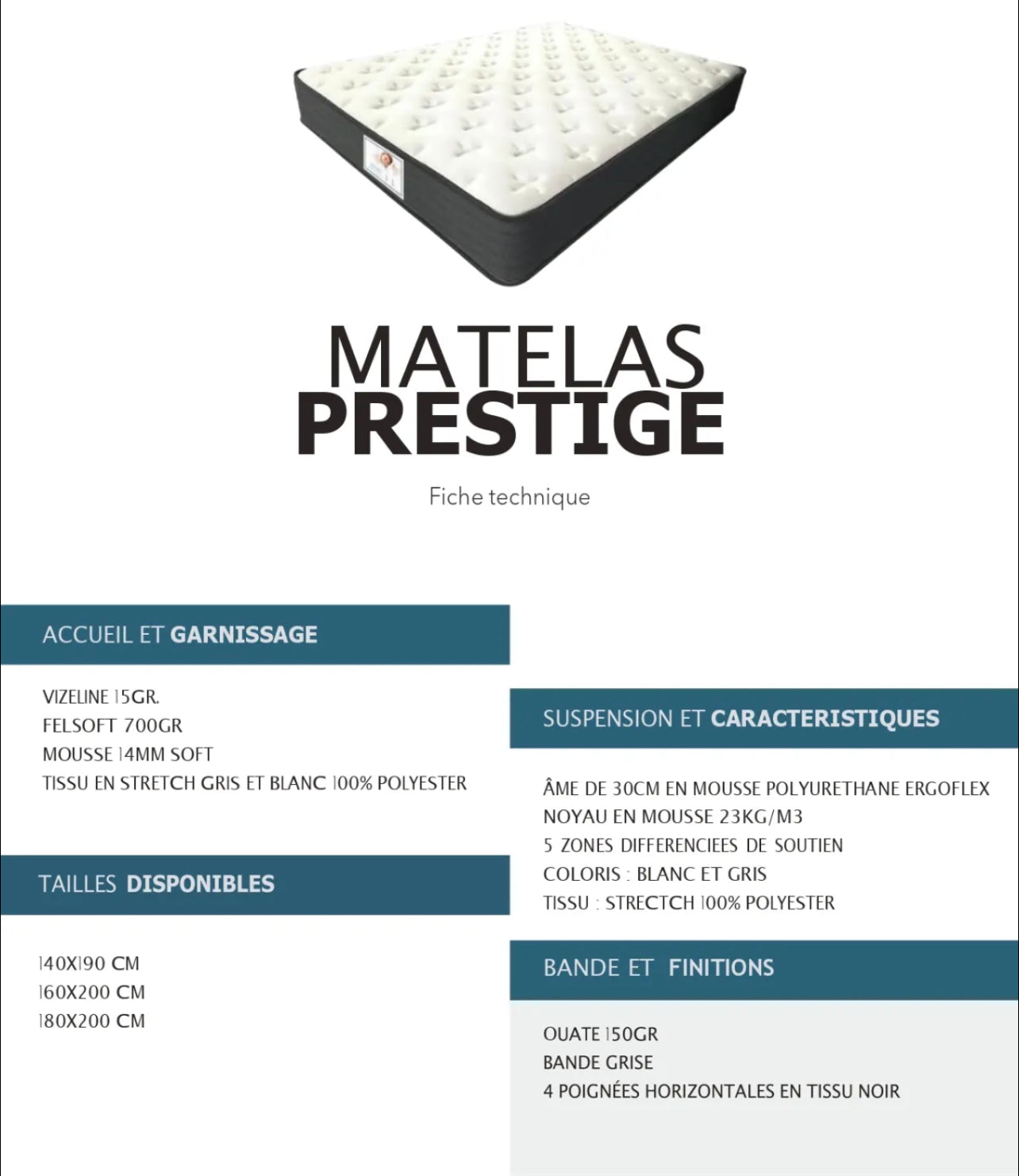 Matelas PRESTIGE 30cm