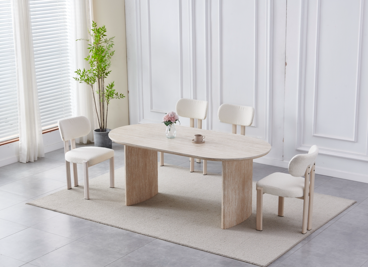 Table à manger JOSÉPHINE effet travertin en céramique