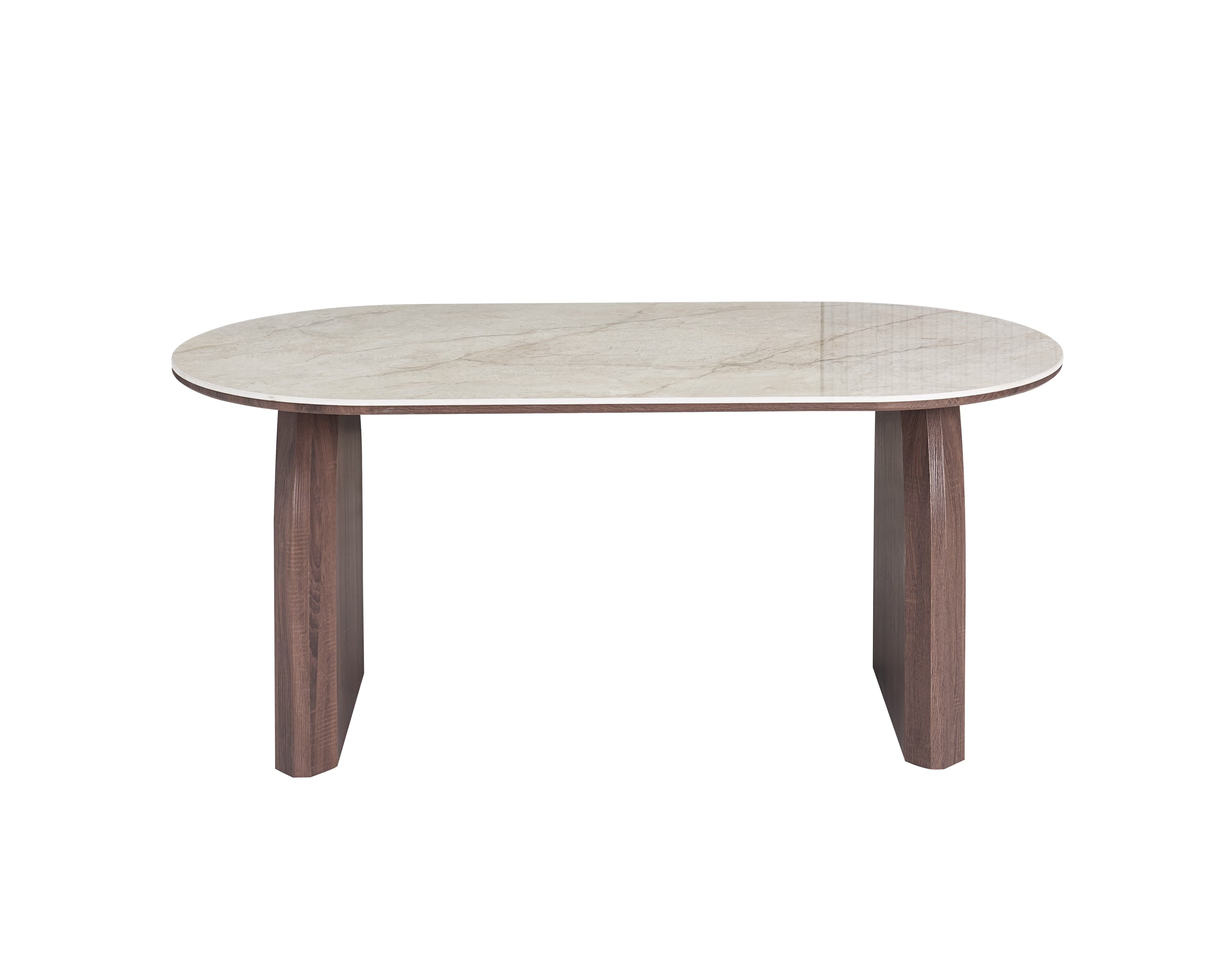 Table à manger Fluide 180 cm avec plateau en céramique et pieds effet noyer vue de face design moderne