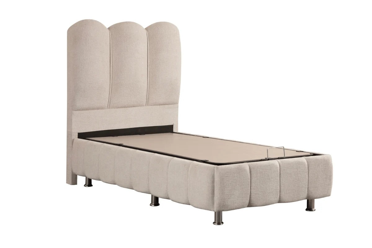 Lit coffre Eva blanc cassé tissus chenille