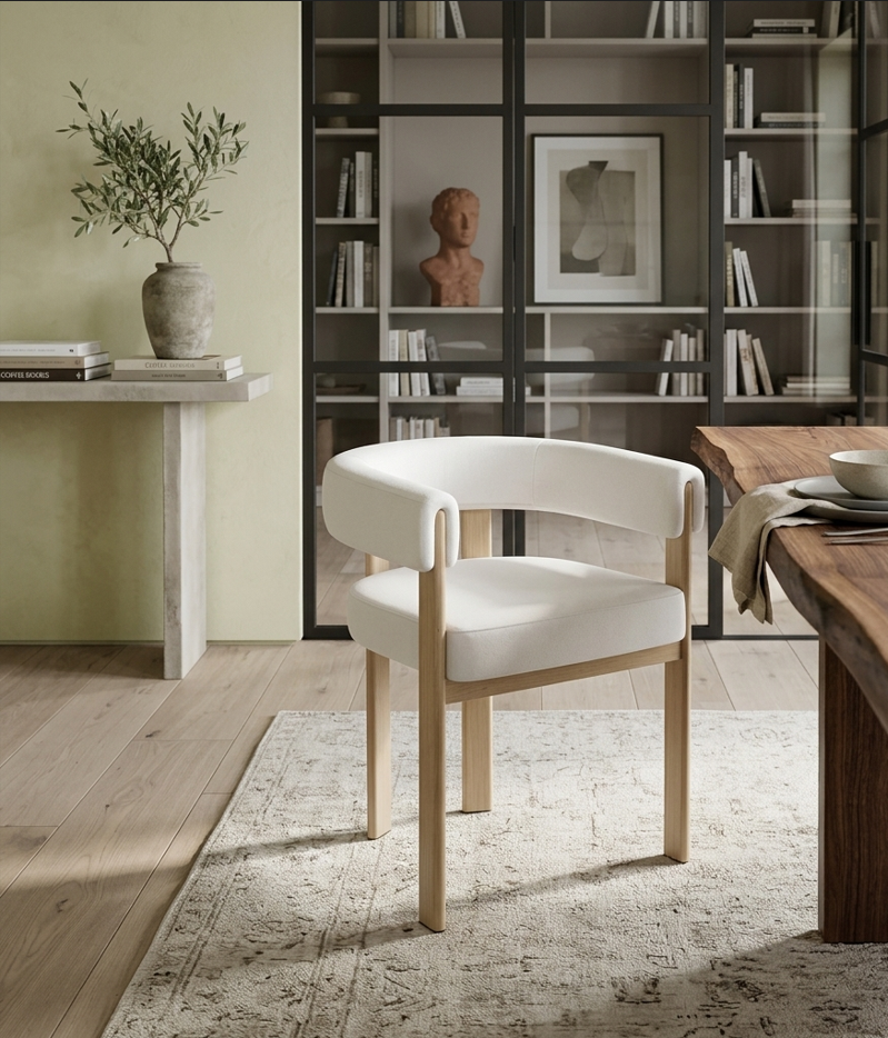 Chaise VAIANA beige, pieds effet chêne