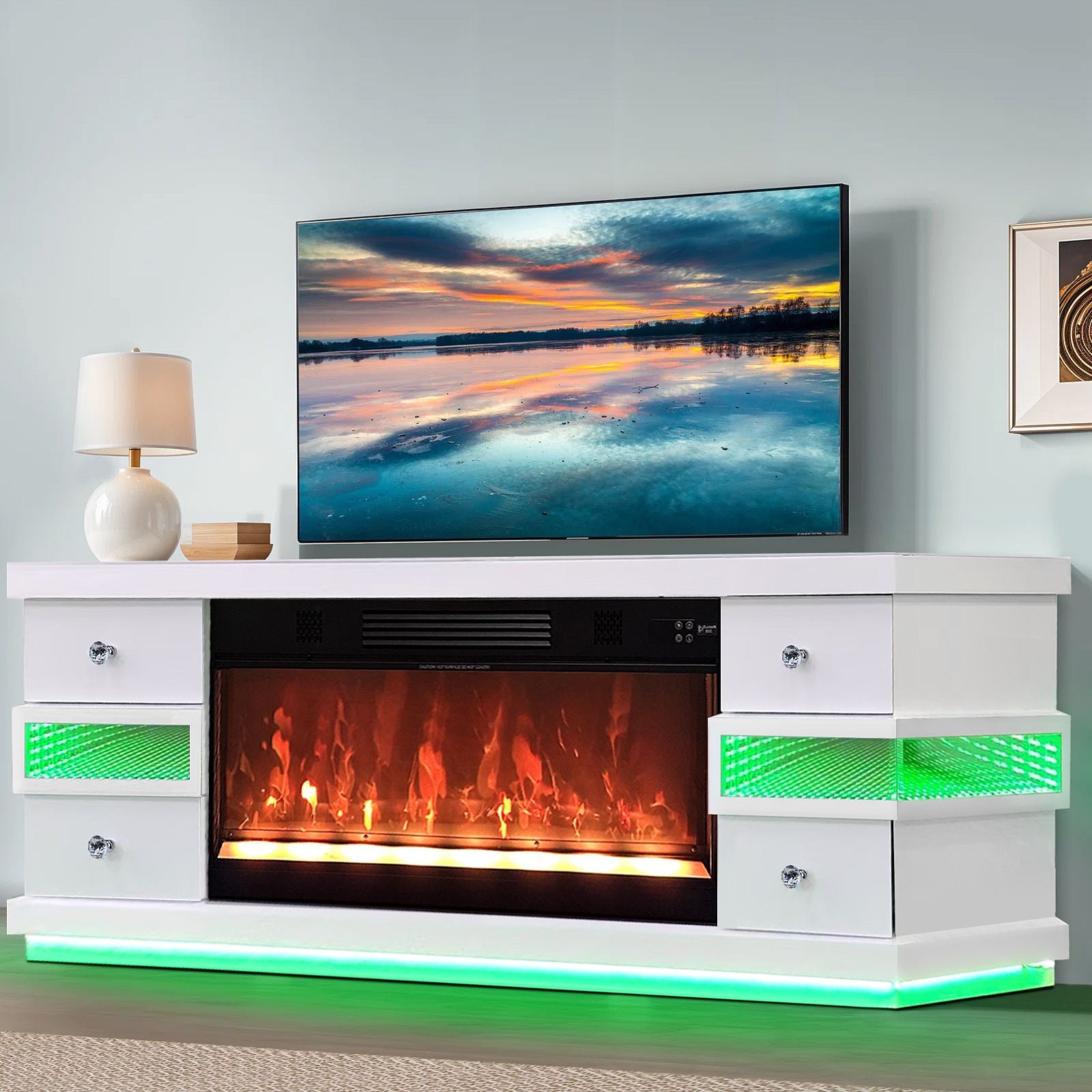 Meuble TV cheminée bluetooth
