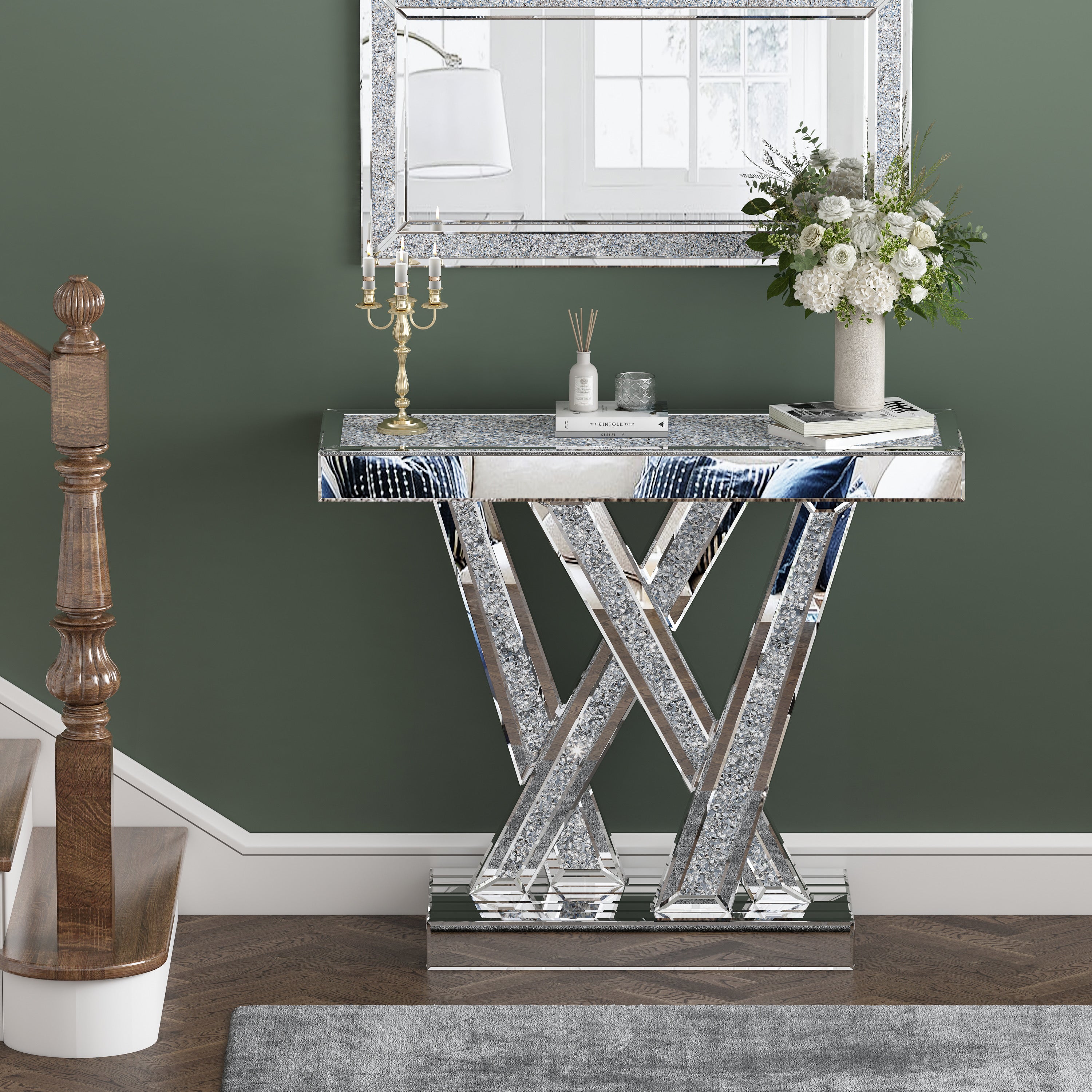 CONSOLE ÉCLAT PLATEAU MIROIR STRASS