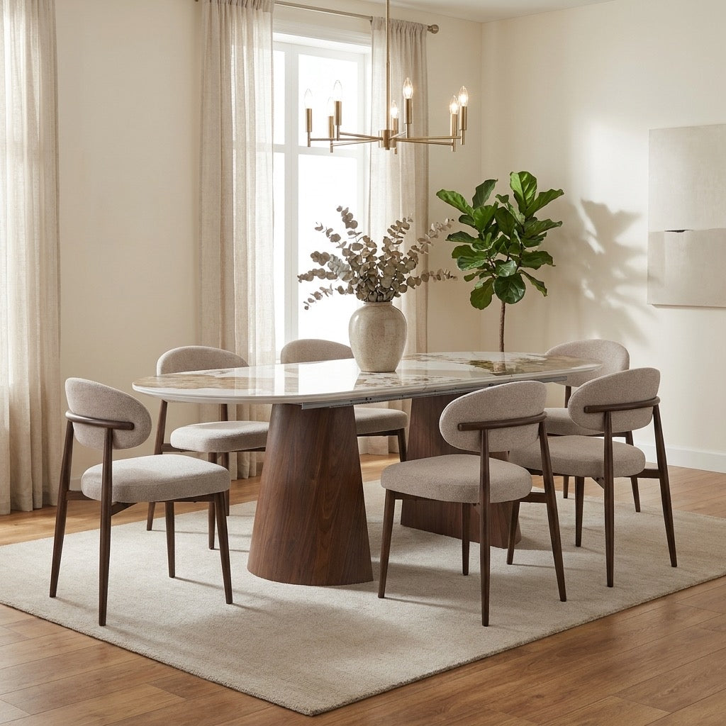 Table à manger  NEUA extensible 160/200cm céramique pieds noyer