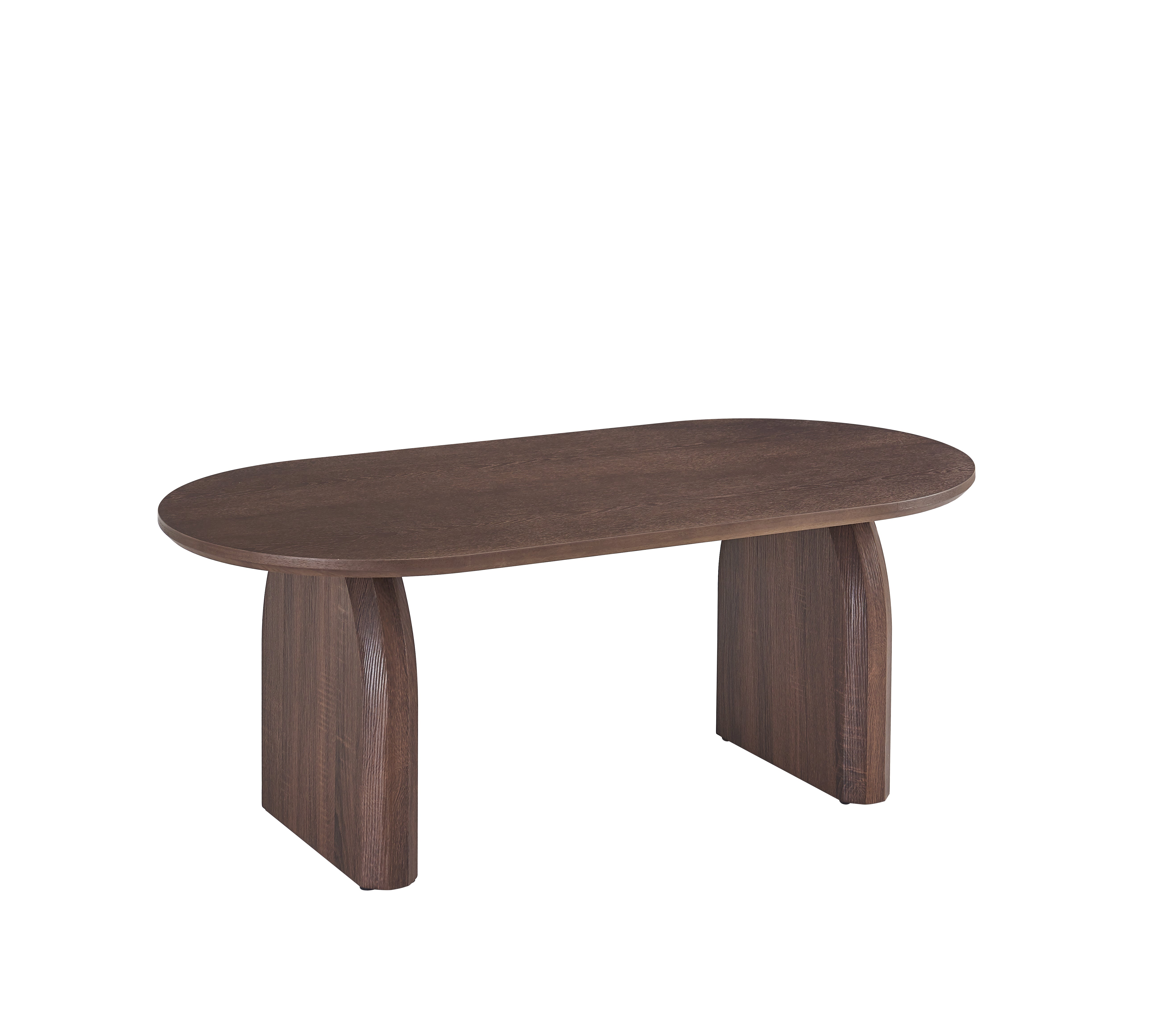 Table basse FLUIDE, plateau et pieds effet noyer 120cm