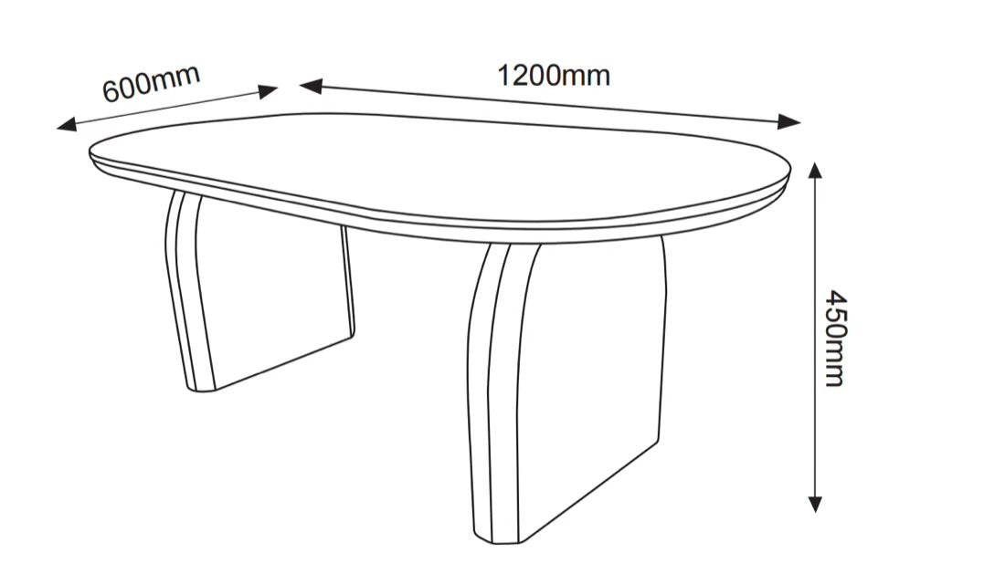 Table basse FLUIDE plateau céramique, pieds effet noyer