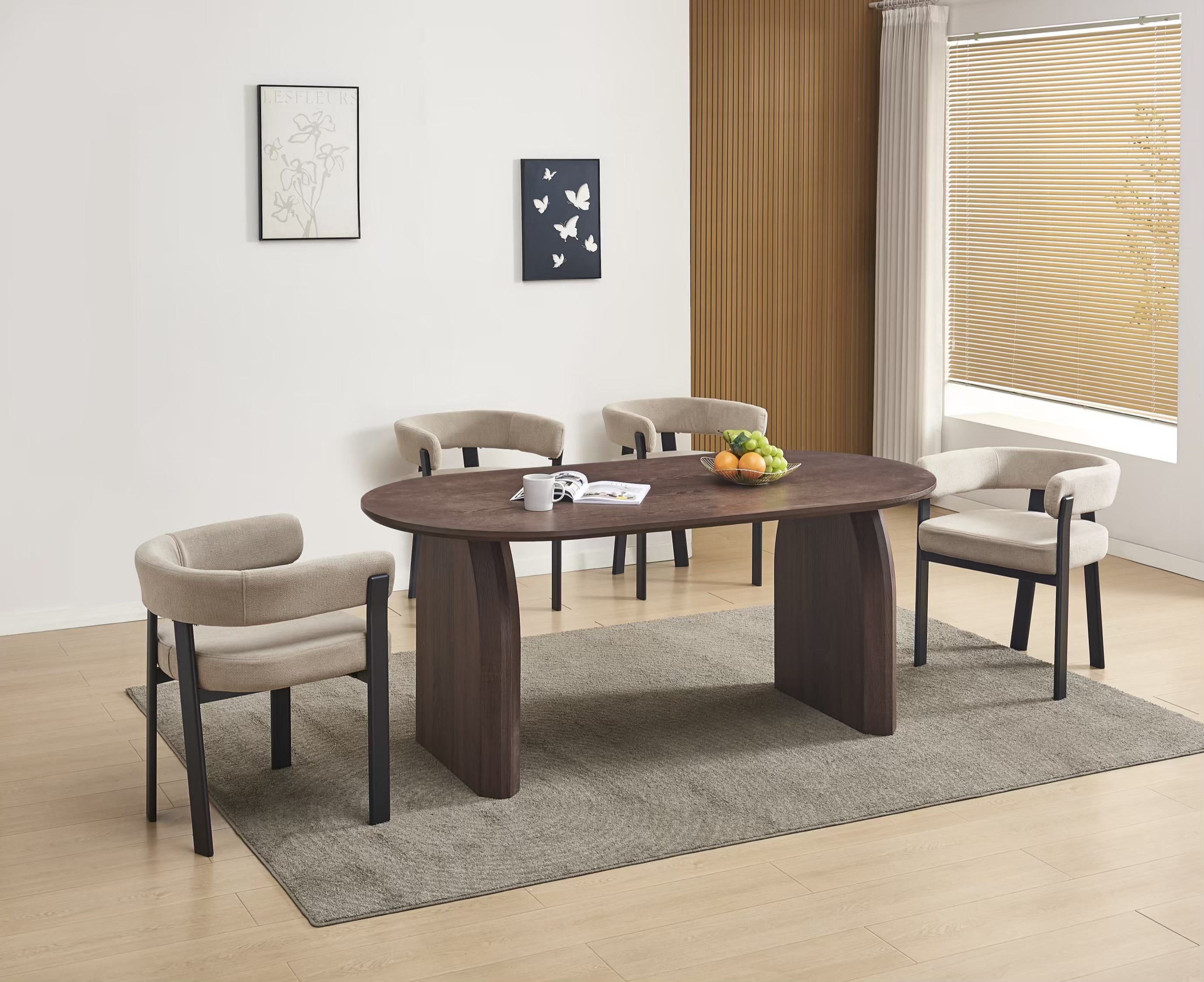 Table à manger FLUIDE plateau et pieds effet noyer 180cm