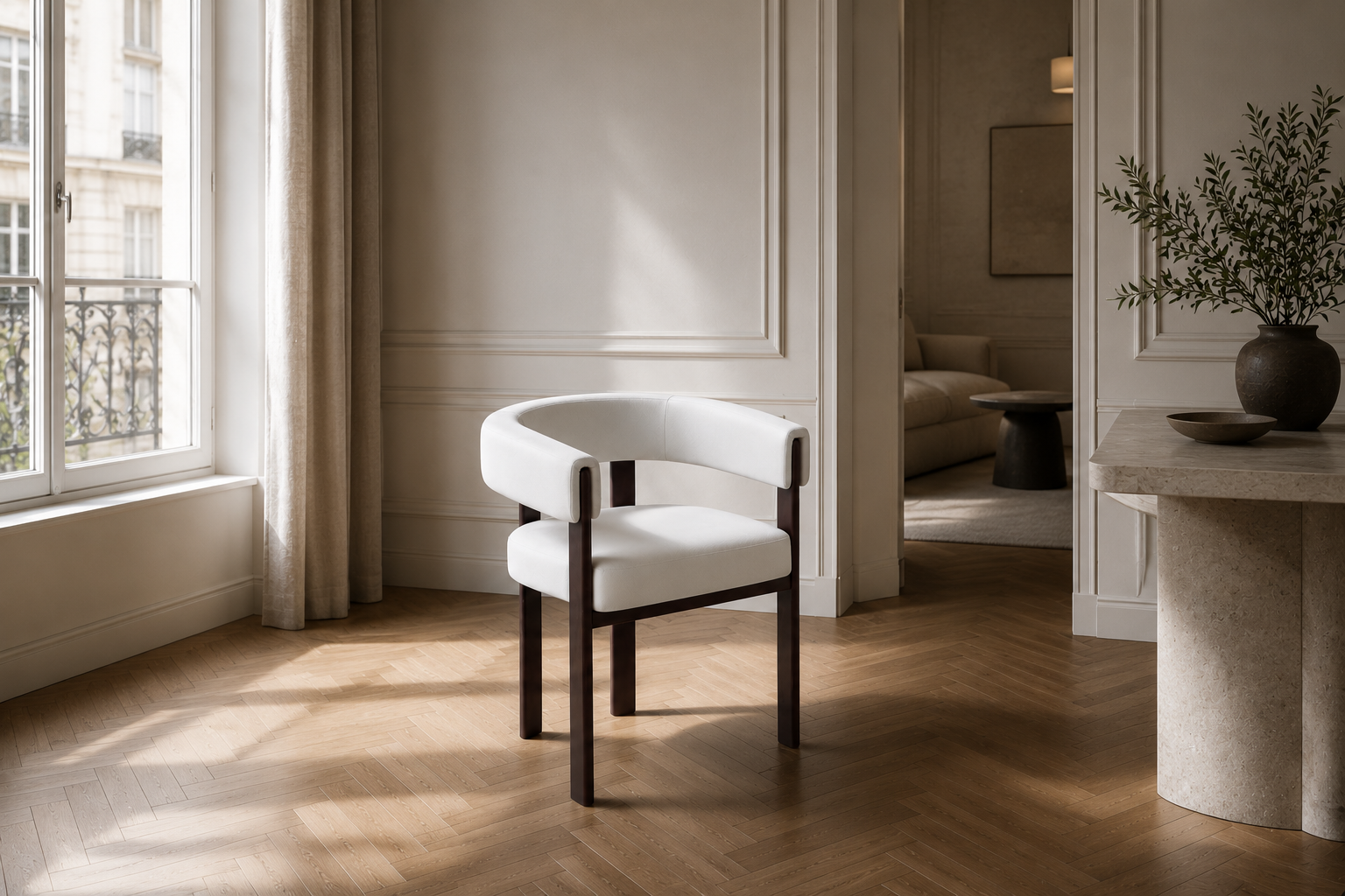 Chaise VAIANA beige, pieds noyer