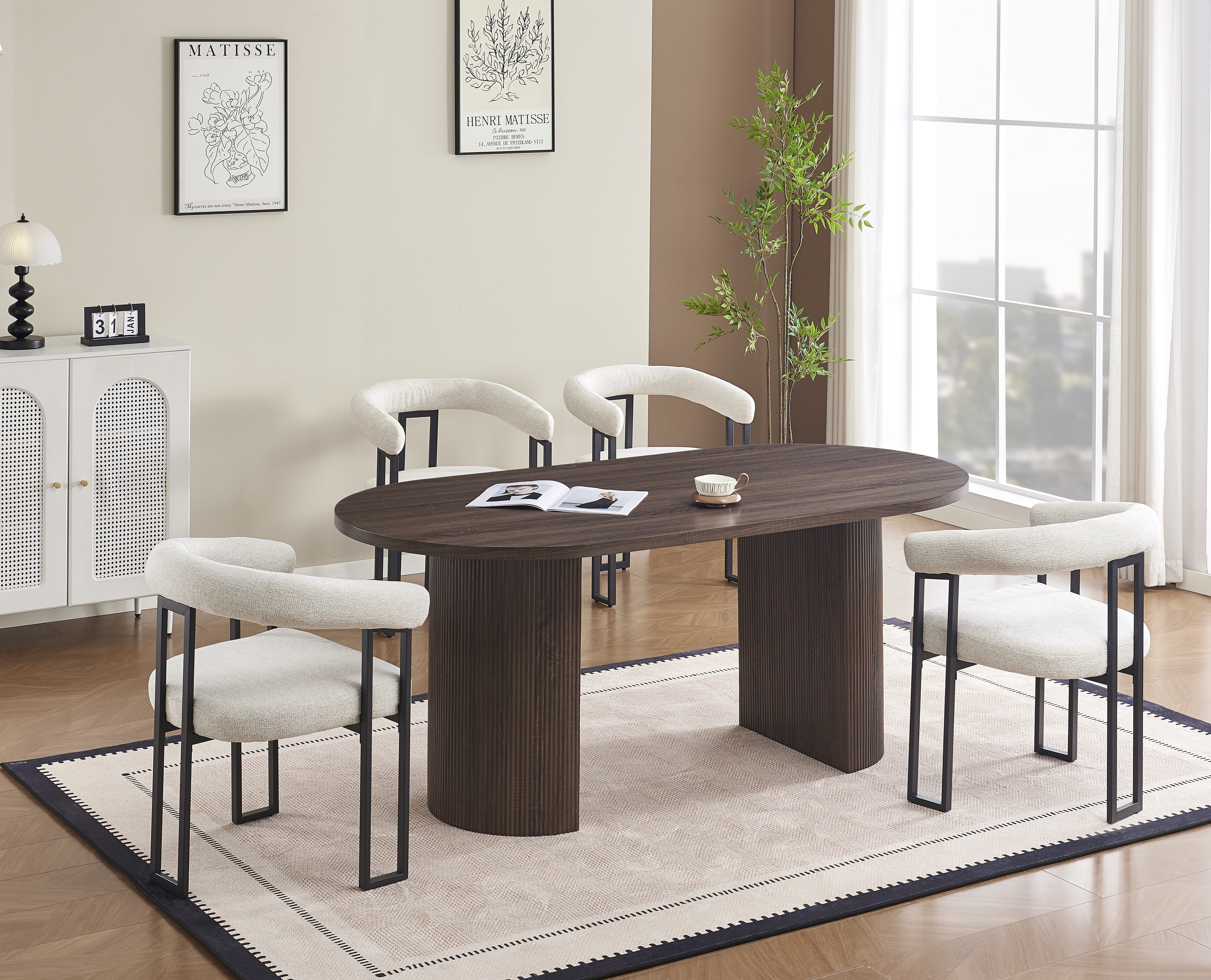 Table à manger NEW ANNA plateau et pieds effet noyer 180cm