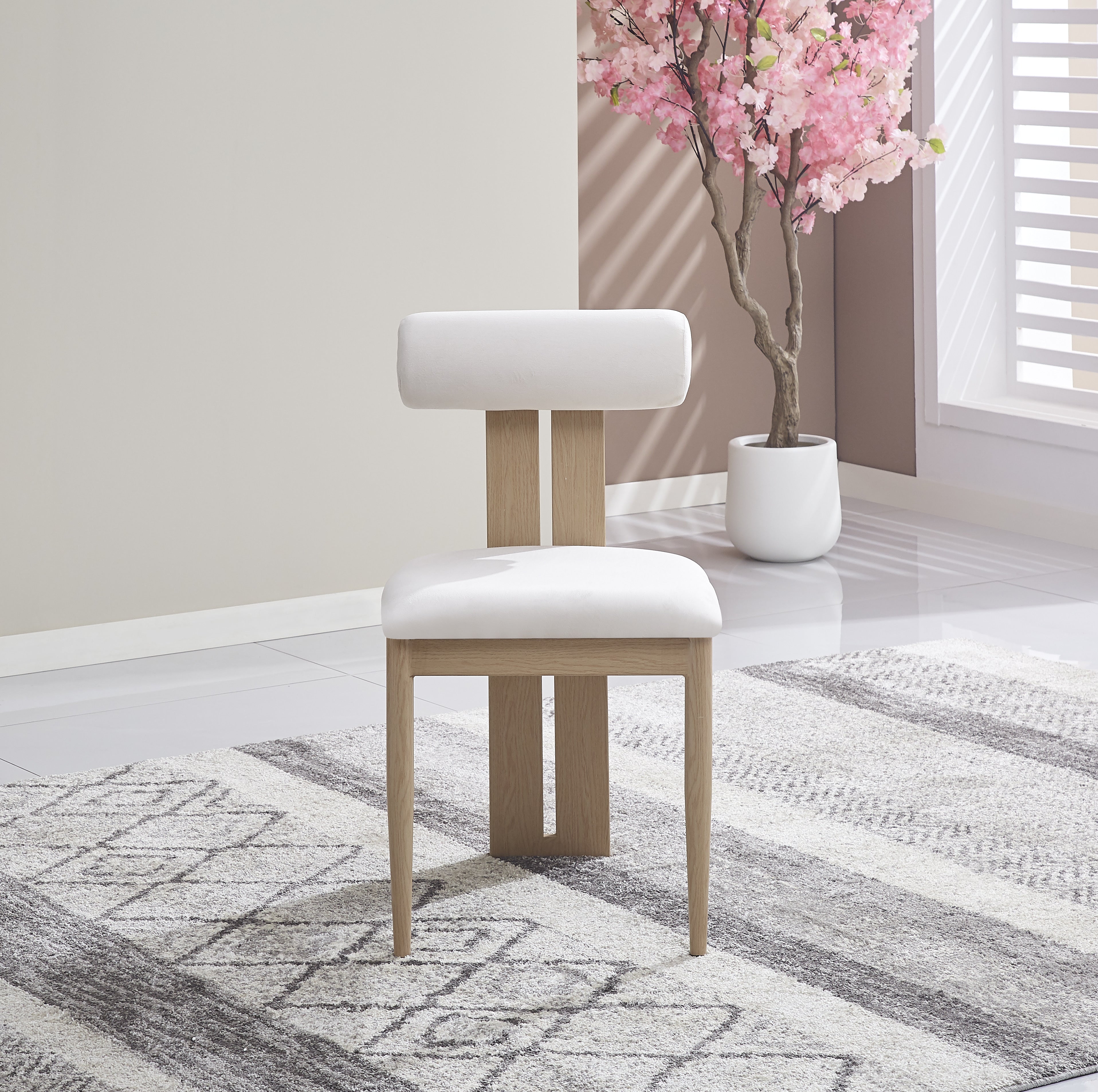 CHAISE TIFFANY PIED EFFET BOIS VELOURS BEIGE