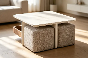 Table basse MONA + 2 poufs