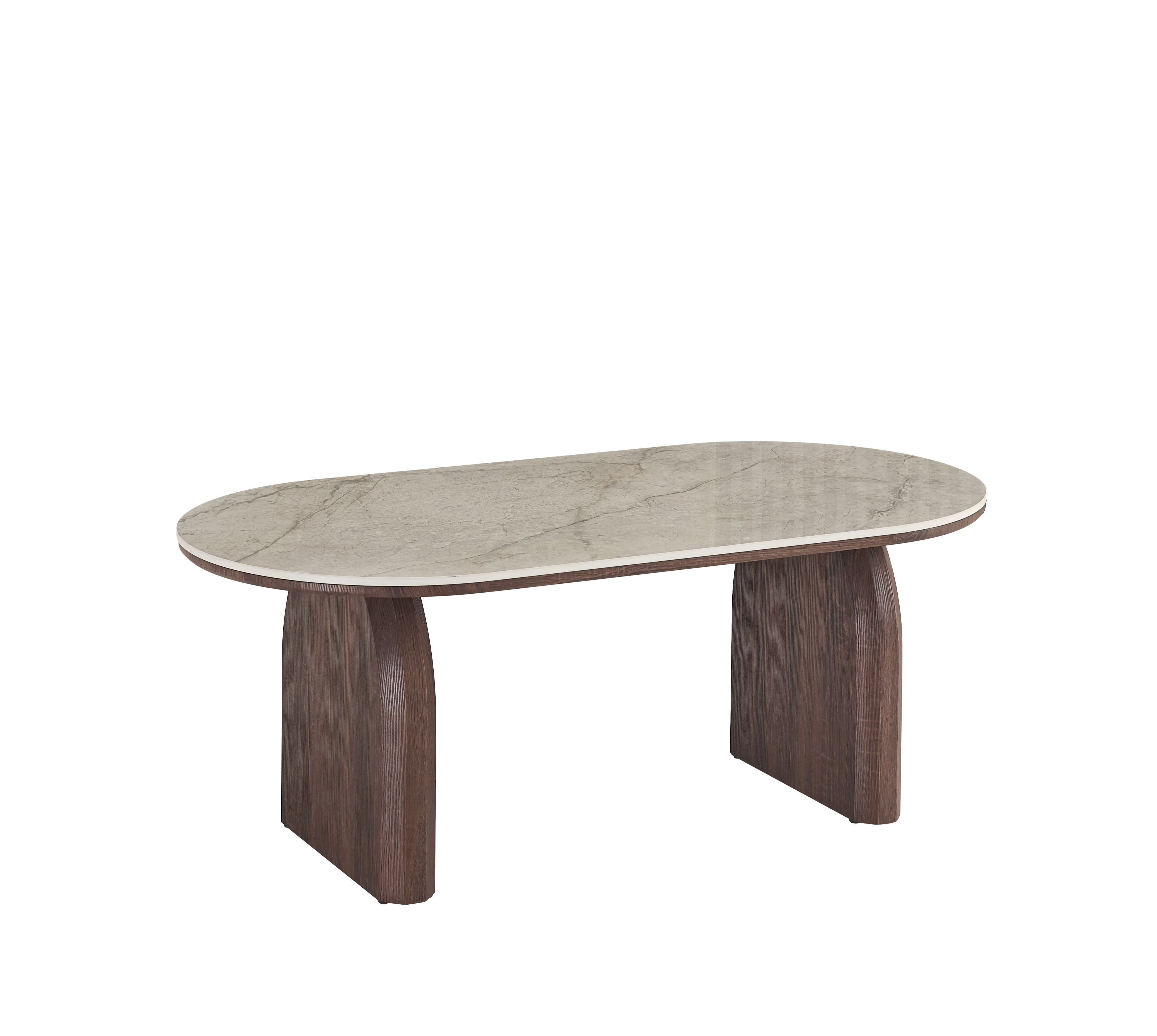 Table basse FLUIDE plateau céramique, pieds effet noyer
