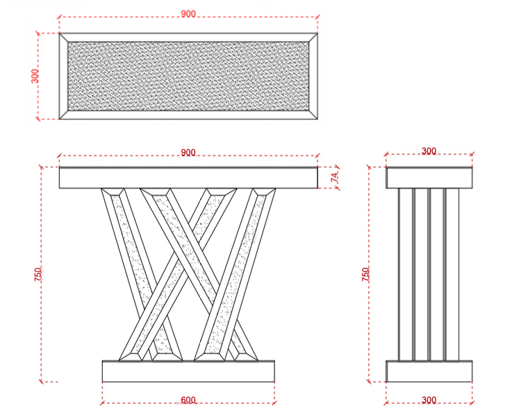 CONSOLE ÉCLAT PLATEAU MIROIR STRASS