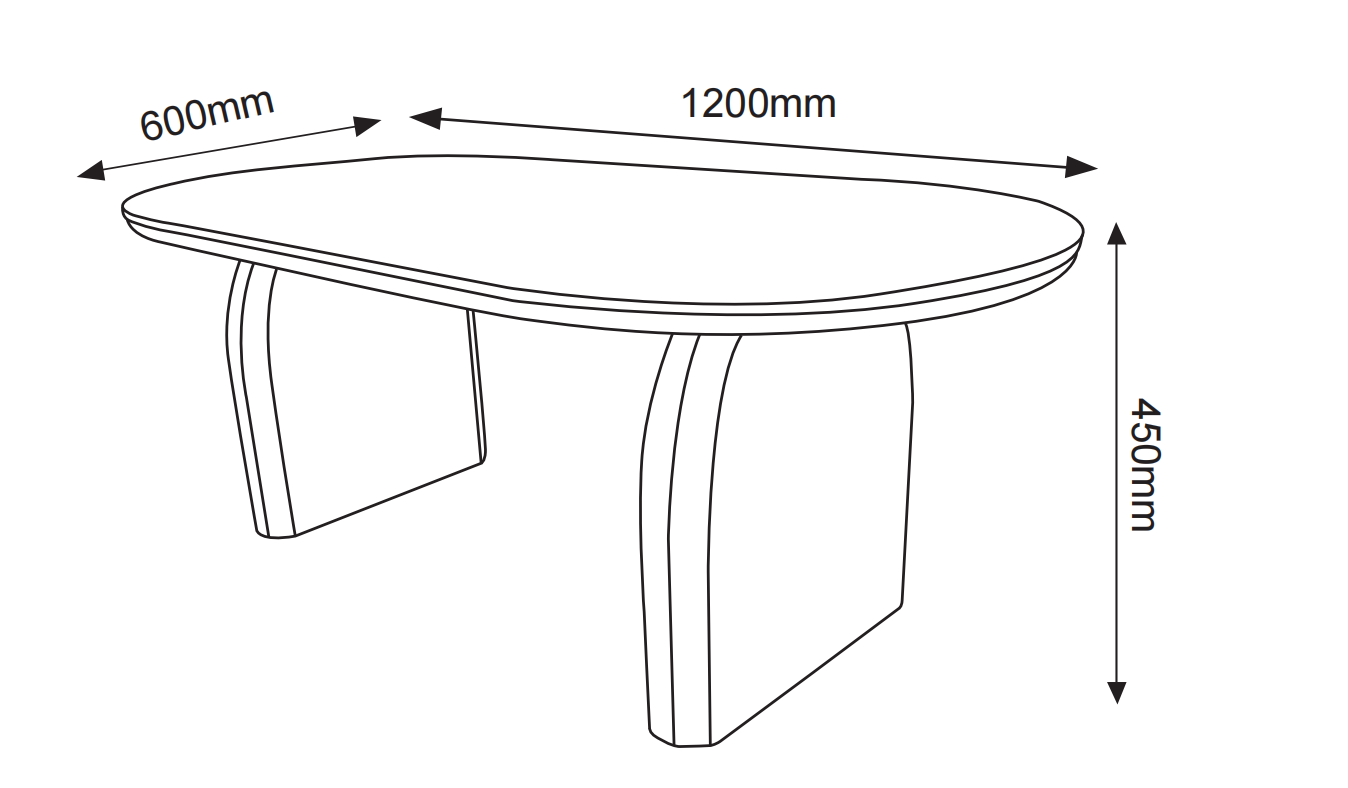 Table basse FLUIDE, plateau et pieds effet noyer 120cm