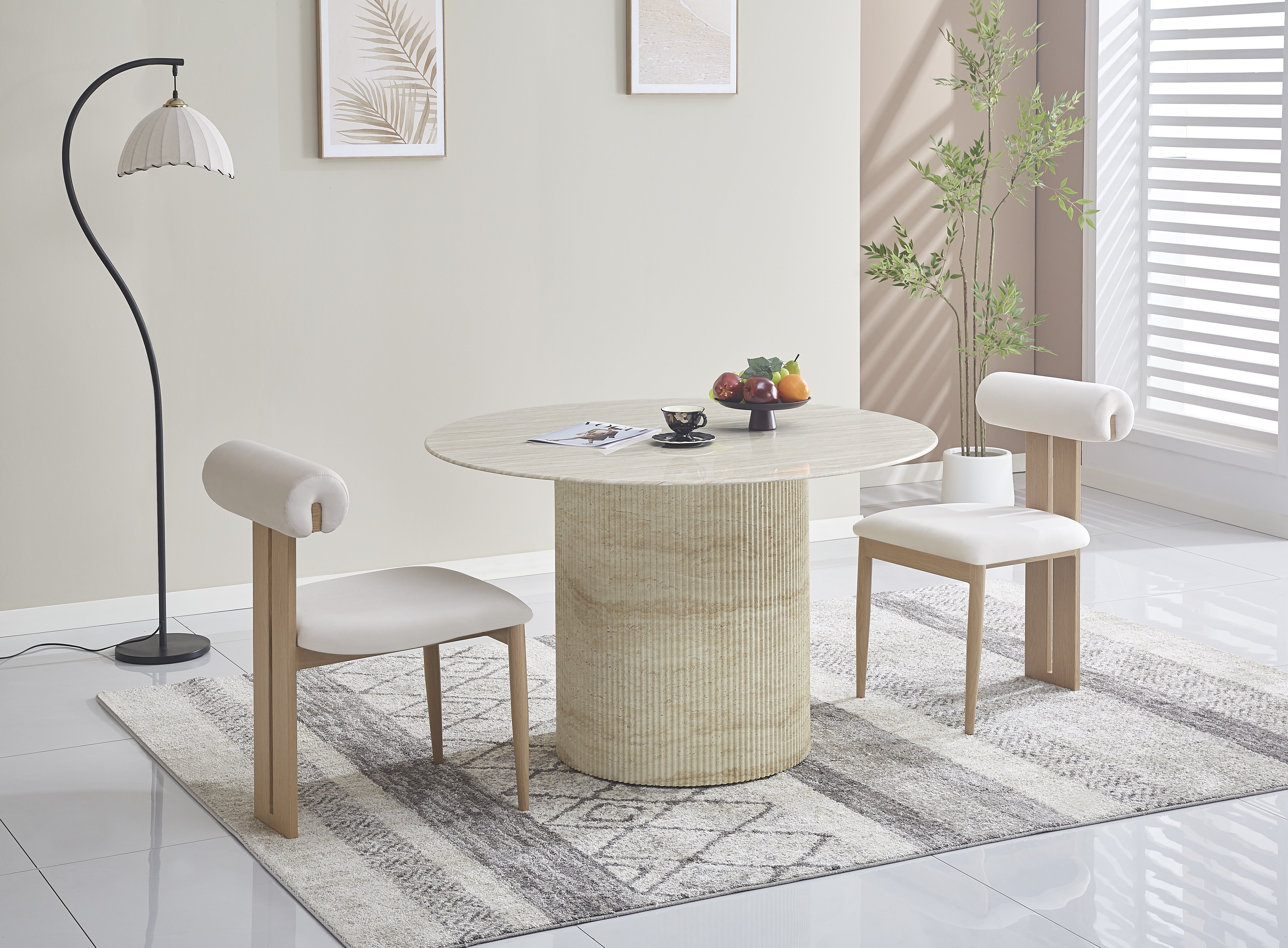 CHAISE TIFFANY PIED EFFET BOIS VELOURS BEIGE