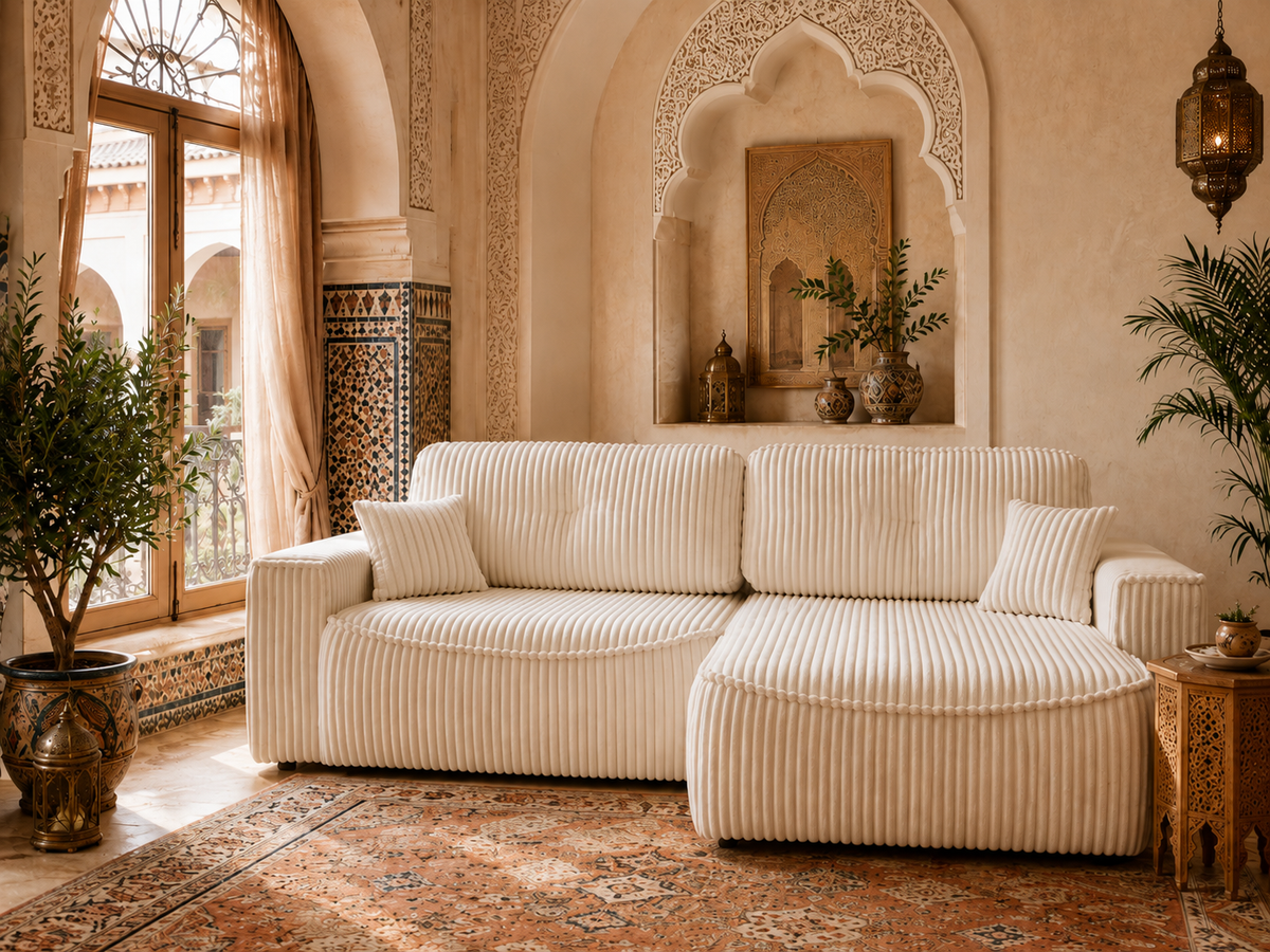 Canapé BALI beige convertible + coffre de rangement 262x105x85cm