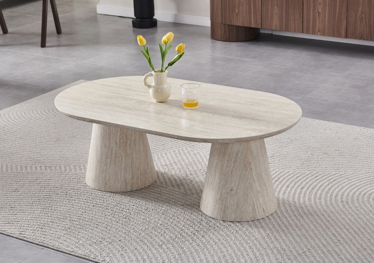Table basse ICONIC céramique effet travertin
