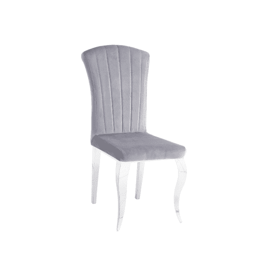 Chaise Louis grise avec pieds argentés design contemporain