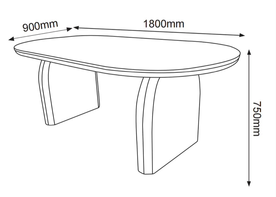 Dimensions de la table à manger Fluide en céramique 180 x 90 cm hauteur 75 cm avec pieds effet noyer