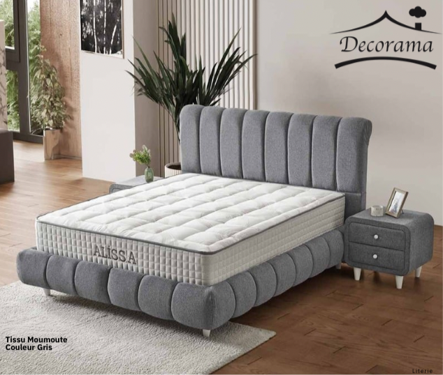 lit coffre alissa gris 160x200 avec rangement intégré