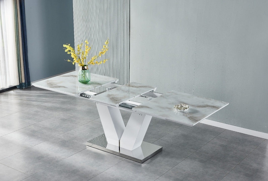 Grande table extensible contemporaine effet marbre